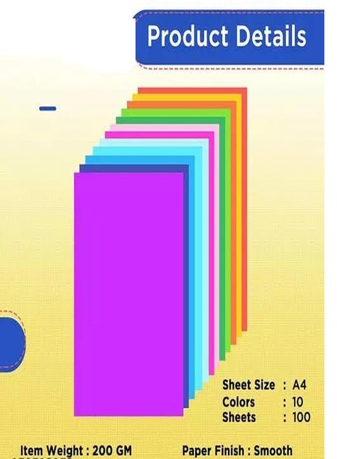QUAKEL 100pcs (10 Sheet Each Color) Copy Printing Papers A4 Sheets Square Double Sided Colored Paper DIY Craft Unruled A4 70 gsm Coloured Paper (Set of 1, Multicolor) - Image 4